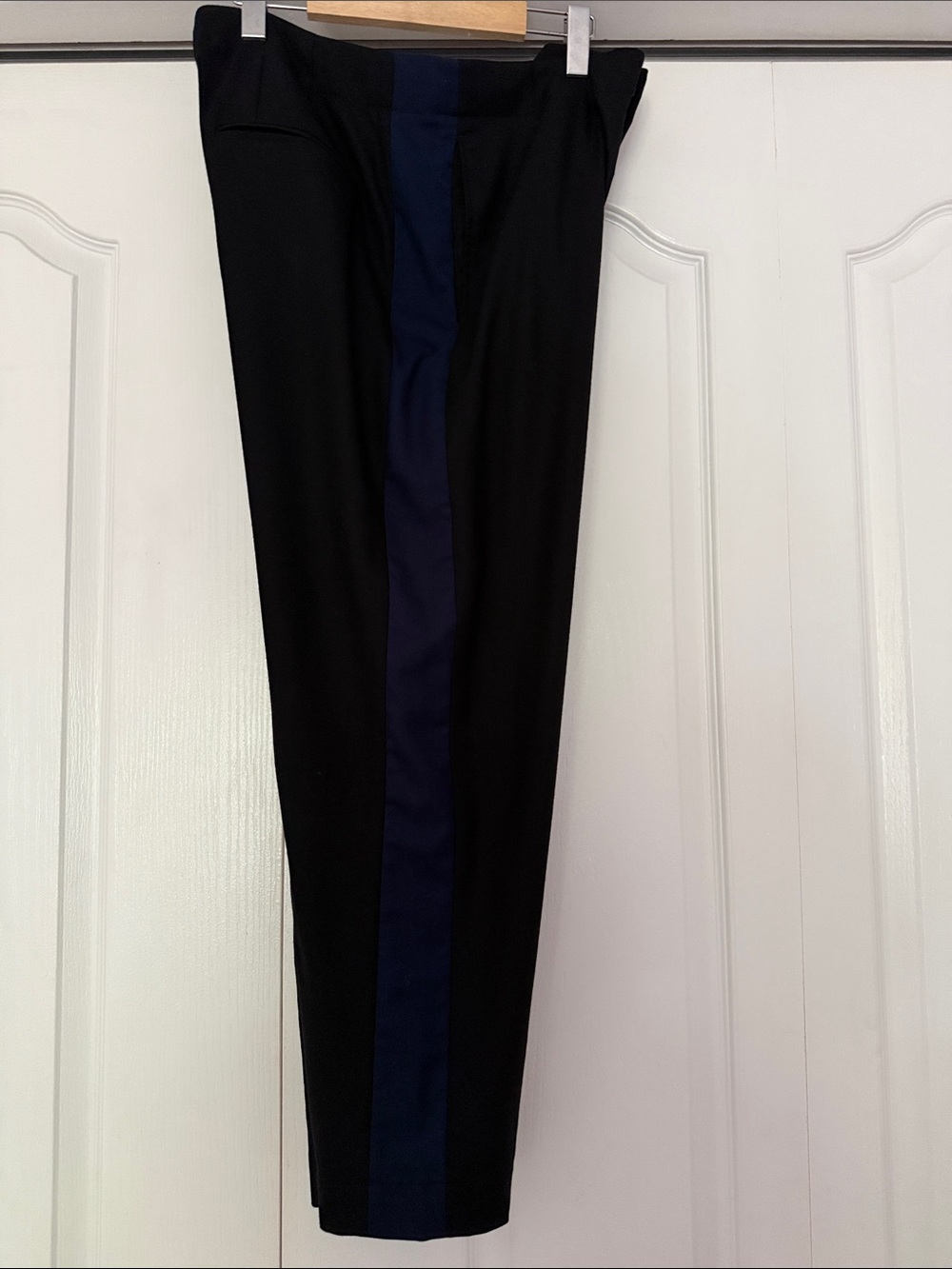Club Monaco Black Trousers with Navy Side Stripe